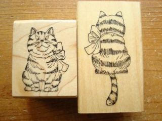 New Front Back of Striped Kitty Cat by Art Impressions Rubber Stamp