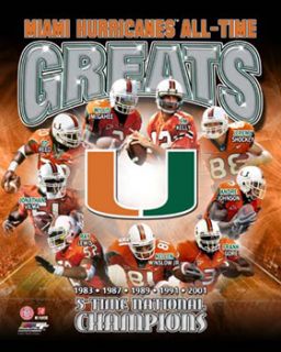 Miami Hurricanes Football All Time Greats 9 Legends Poster Print