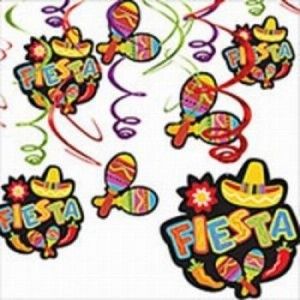 Mexican Fiesta Hanging Swirls Party Decorations 12 Pieces New