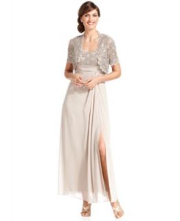 Alex Evenings Petite Dress and Jacket, Sleeveless Sequin Lace Gown