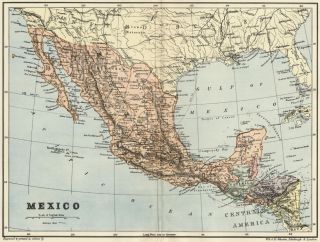 Mexico Map Authentic 1895; showing States, Towns, Cities Topography