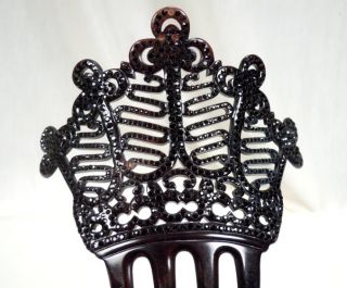 Victorian Hair Comb w French Black Jet Faceted Beads
