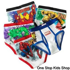 Marvel Super Heroes Boys 4 6 8 5 Pairs Underwear Briefs Thor Spiderman