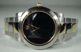Mens Two Tone Movado Watch Museum Dial Classic Gold Stainless Black 81