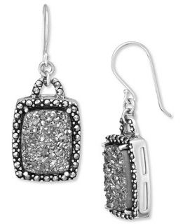 Genevieve & Grace Sterling Silver Earrings, Emerald Cut Silver Druzy