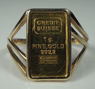 Gram Fine Gold 999 Credit Suisse 14k Gold Ring Bar Bullion Sz 9 5