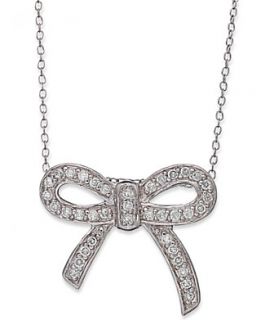 Brilliant Sterling Silver Necklace, Cubic Zirconia Bow Pendant (1/2