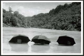 Expedition 1951 Postcard Umbrellas in ARUN RIVER E Shipton, M Ward