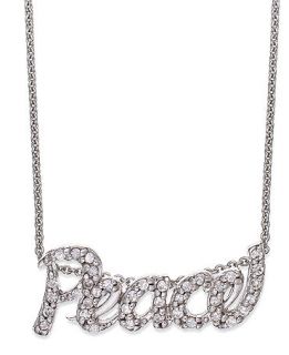 Brilliant Sterling Silver Necklace, Cubic Zirconia Peace Pendant (1