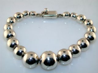 Vintage Mexican Graduated Bead Sterling Silver Bracelet