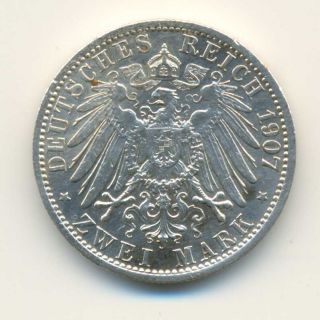 Germany German States Prussia Wilhelm II Silver 2 Mark 1907 A XF