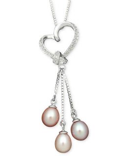 Pearl Heart Pendant, Sterling Silver Multicolor Cultured Freshwater