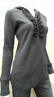 Casual Living Ladies Womens M Thermal Henley Top Navy Ruffle Long