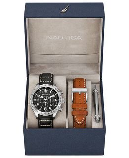 Nautica Watch Set, Mens Chronograph Interchangeable Black and Brown