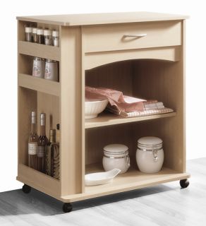 Natural Maple Microwave Cart w One Adjustable Shelf