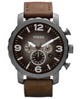 Fossil Watch, Mens Chronograph Nate Brown Leather Strap 50mm JR1390