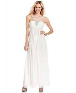 Xscape Dress, Sleeveless Beaded Ruched Gown