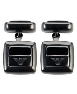 Emporio Armani Cuff Links, Stainless Steel Mesh and Brown Leather