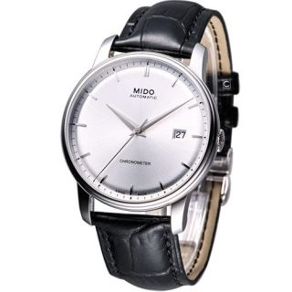 Mido Baroncelli Automatic Cosc Leather Strap Watch Silver