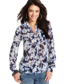 GUESS Top, Long Sleeve Floral Print Blouse   Womens Tops