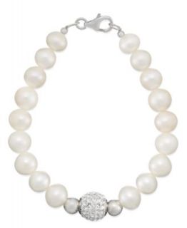 Sterling Silver Bracelet, Cultured Freshwater Pearl and Crystal Accent