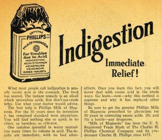 Indigestion Phillips Milk of Magnesia Bottle   ORIGINAL ADVERTISING