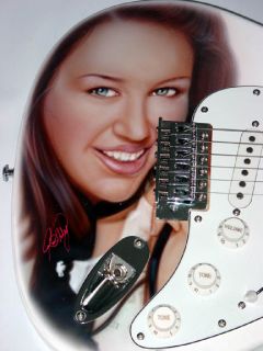 Miley Cyrus Signed Incredible Airbrush Guitar & Proof PSA/DNA UACC RD