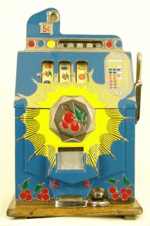 Restored 1935 Mills Bursting Cherry 5c Antique Slot Machine