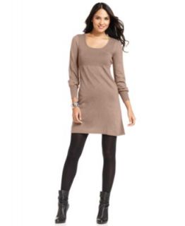 NY Collection Petite Dress, Long Sleeve Belted Sweater Dress   Womens