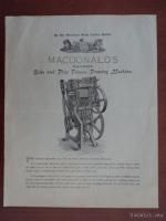 Antique MacDonald Tobacco Press Machine Catalog C 1890