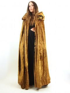 Gold Copper Velvet Celtic Tribal Drape Hood Tie Dye Gypsy Maxi Jacket