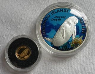 Solomon Islands 2011 5$ 10$ Set Dugong Dugon Silver Color Gold Proof