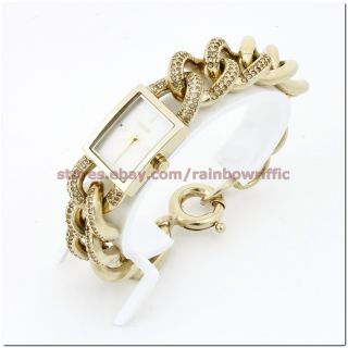 DKNY Gold Stainless Steel Case Glitz Bracelet Chain Watch NY8388 NWT