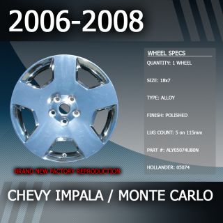 2006 2008 Chevy Impala/ Monte Carlo OEM Factory 18 Inch Alloy Wheel