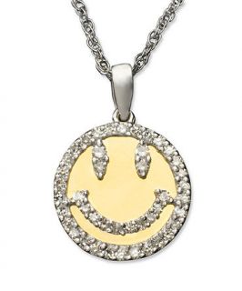 Diamond Necklace, 14k Gold and Sterling Silver Smiley Face Diamond