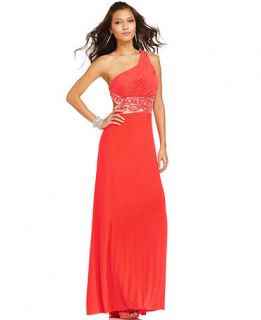 Betsy and Adam Dress, Sleeveless One Shoulder Pleated Sequined
