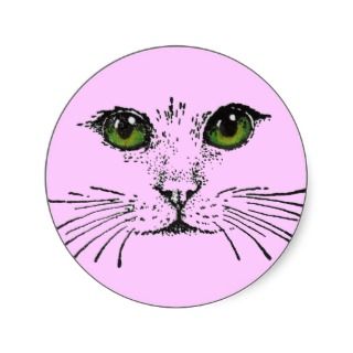 Green Eyed Cat Face Stickers