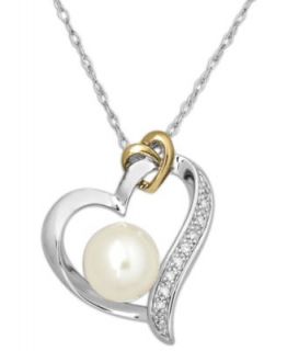 14k Gold and Sterling Silver Necklace, Cultured Freshwater Pearl (8mm