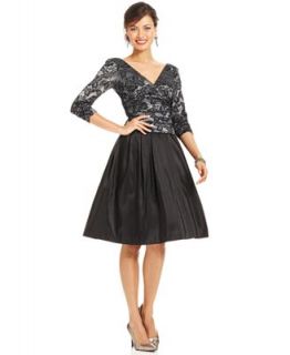 SL Fashions Petite Dress, Three Quarter Sleeve Metallic A Line