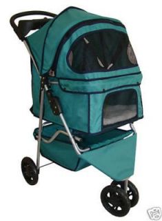 of New Classic Fashion Teal 3 Wheels Pet Dog Cat Stroller w/Rain Cover