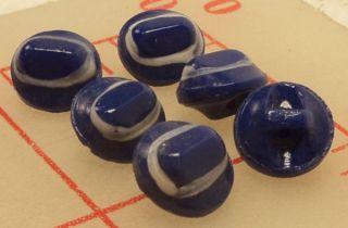 Vintage Blue Round Glass Shank Buttons with Painted White Oval 19mm