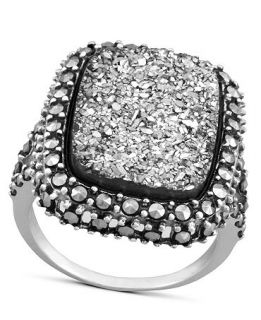 Genevieve & Grace Sterling Silver Ring, Emerald Cut Silver Druzy and