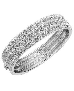 Eliot Danori Bracelet, Silver tone Crystal Three Row Cuff Bracelet