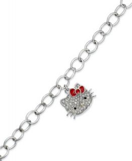 Hello Kitty Sterling Silver Bracelet, Pave Crystal Face Link Bracelet