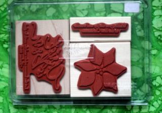 Stampin Up Christ Is Born 3 Rubber Stamps X106 Poinsetta Rejoice RARE