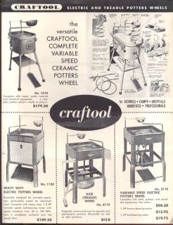 Craftool Electric Treadle Potters Wheels Sales Folder 1950s