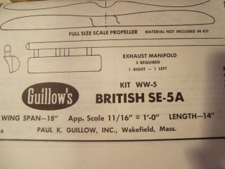 Guillows British SE 5A Model Airplane Kit Kit 104