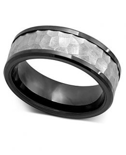 Mens Stainless Steel and Black Ceramic Ring   Rings   Jewelry