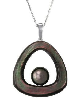 Sterling Silver Necklace, Tahitian Pearl and Black Mother of Pearl