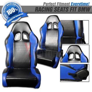 Pair of RS Type PVC Leather Racing Seats Black Blue Fit BMW